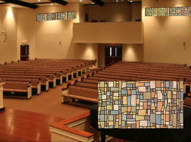 church window covering in church setting