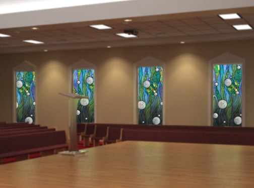 church window film in church setting